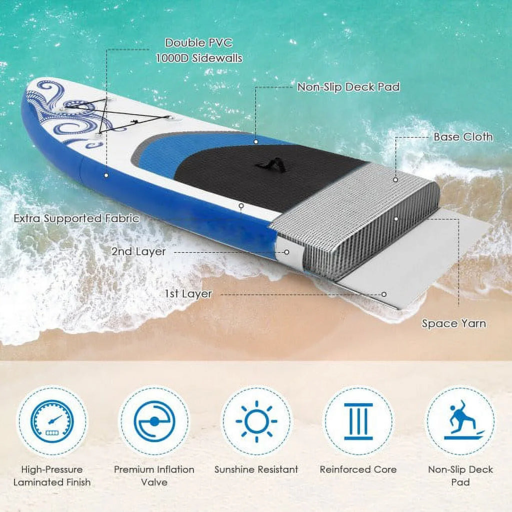 Enjoy Wonderful Fluid Sports 11-Feet Inflatable Adjustable Surfing Paddle Board