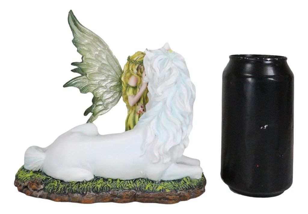 Green Earth Gaia Fairy With Rare Floral White Unicorn Statue Decor Figurine 7"L