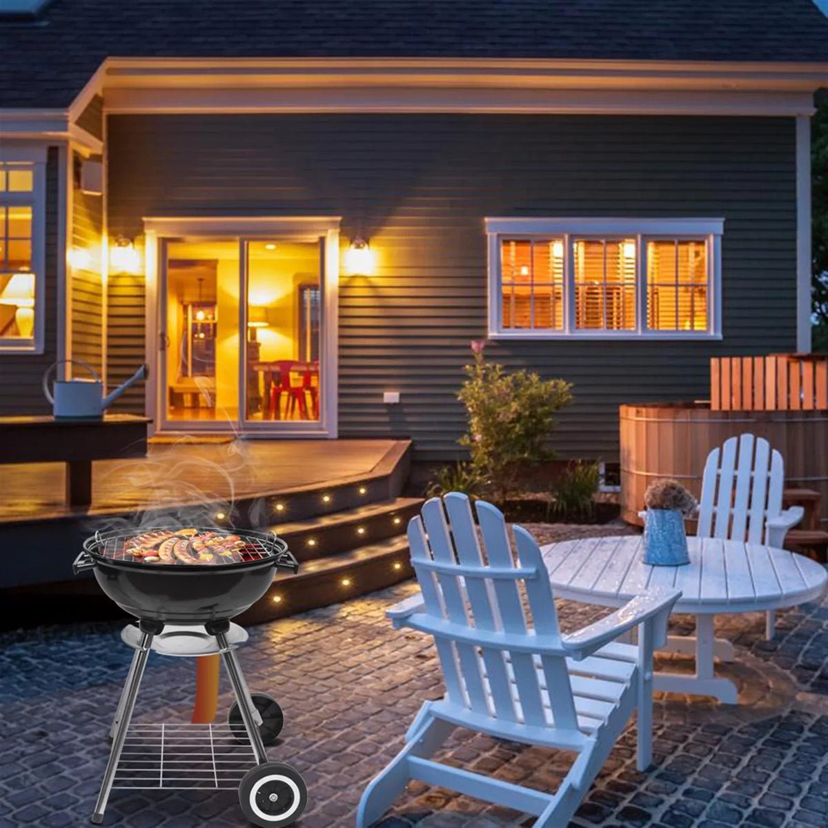 Charcoal Grill on Wheels, Outdoor Camping Grill with 18 inch Cooking Area, Steel BBQ Grill w/ Storage Grate