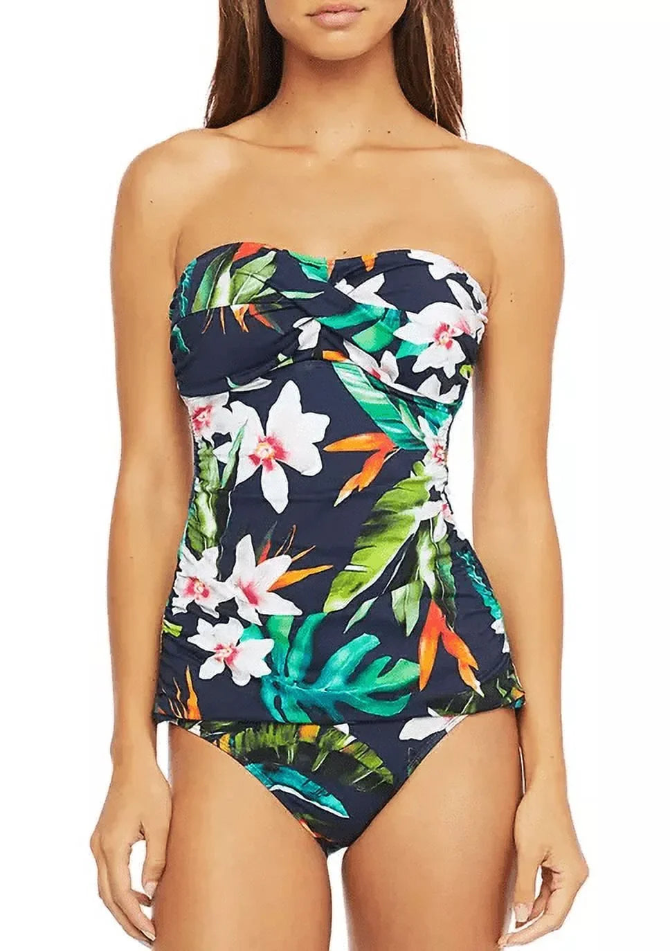Lauren Ralph Lauren MULTI Fluid Tropical Print Tankini Swim Top, US 16