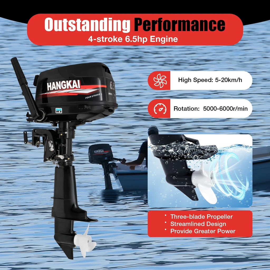LOYALHEARTDY Outboard Motor 6.5HP 4 Stroke Boat Engine Fishing Boat Kayak Engine Fluid Cooling 123CC