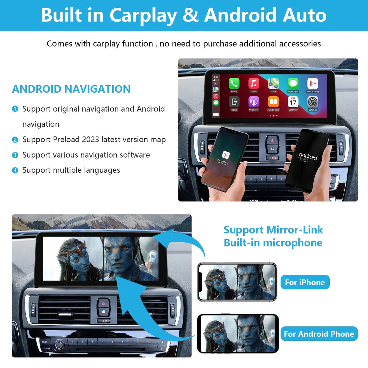 Road Top Android 13 Car Radio 10.25 Inch Display for 2013-2016 BMW 3/4 Series F30/F31/F34/F35/F32/F33/F36 with NBT, Multimedia Car Radio Supports Carplay, Android Auto, Mirrorlink, 8G + 256G