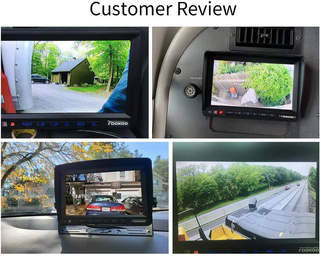Fookoo HD Backup Camera System, 7'' DVR Split Display Monitor and Liquid Rear View Cameras with Parking Lines Reversing for RV/Truck/Trailer/Bus/Semi-Trailer/Tractor/5th Wheel Trailer(DY704)
