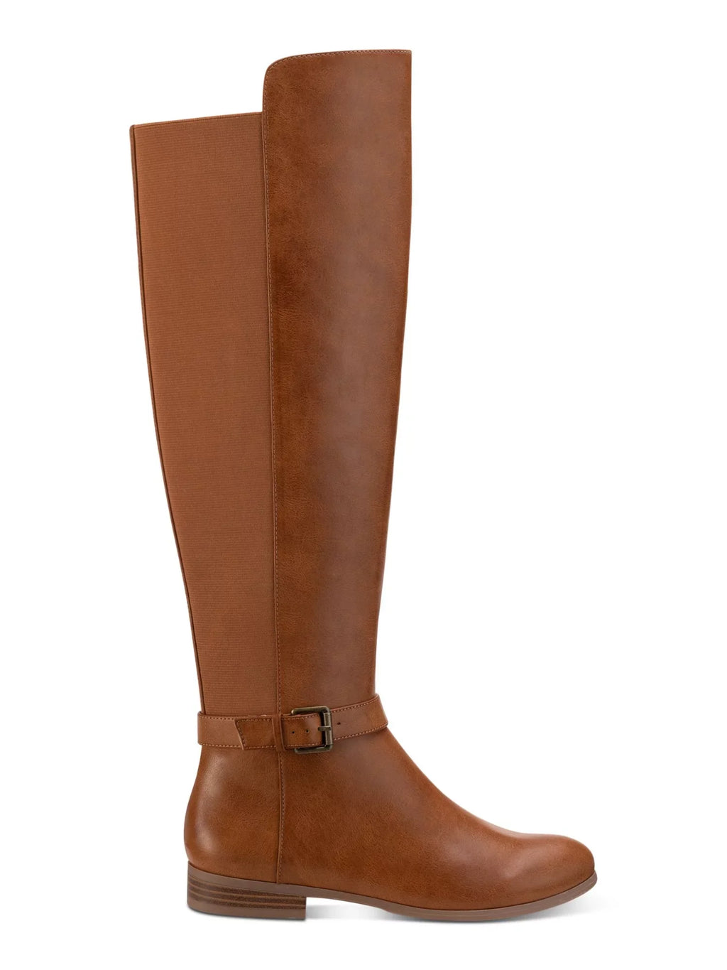STYLE & COMPANY Womens Tan Brown Mixed Media Buckled Strap Goring Cushioned Kimmball Round Toe Block Heel Zip-Up Riding Boot 9 M