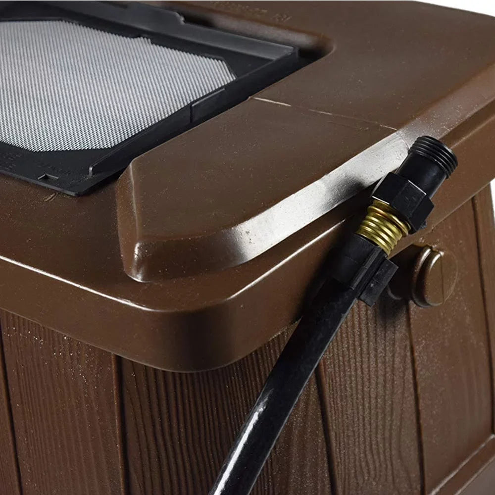 FCMP Outdoor 45 Gal Wood Grain Rain Liquid Catcher Barrel, Brown (2 Pack)