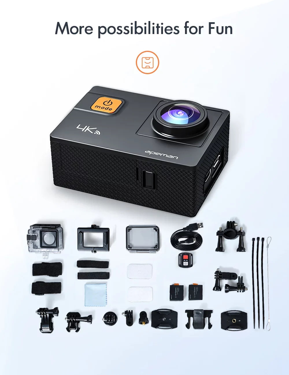 Apeman A87 Action Camera, UHD 4K/60fps 20MP Display WiFi Liquid Camcorder for Motorbike and Skateboard Camera