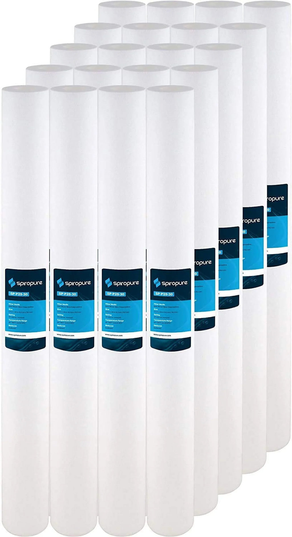 SpiroPure SP-P25-30 30x2.5 25 Micron Spun Melt-Blown Polypropylene Sediment Fluid Filter Cartridge SDC-25-3025 P25-30 155224-43 (Case of 20)