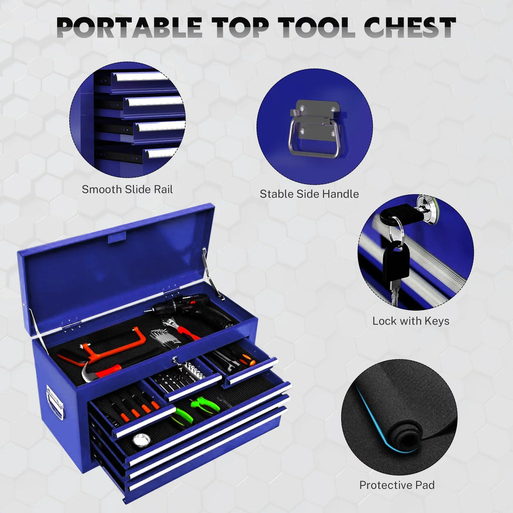 Tool Chest with Drawers, 2-IN-1 Rolling Tool Chest & Cabinet Large Capacity with 8 Drawers, Lockable Tool Box Organizer On Wheels with Sliding Drawers, Hidden Double Tool Box, Blue