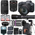 EOS R5 Mirrorless Camera with RF 24-105mm f/4 L IS USM Lens+ EF 75-300mm f/4L III Lens+500mm f/8 Preset Telephoto Lens+case+256Memory Cards (24PC)