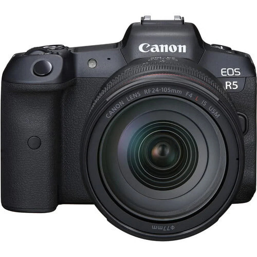EOS R5 Mirrorless Camera with RF 24-105mm f/4 L IS USM Lens+ EF 75-300mm f/4L III Lens+500mm f/8 Preset Telephoto Lens+case+256Memory Cards (24PC)