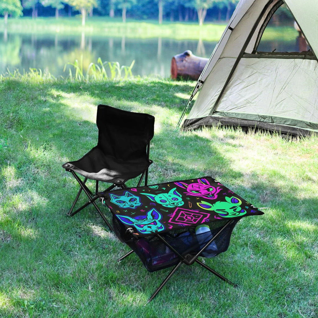 Magic Devils Lions Camping Folding Table Portable Beach Table with Storage Bag Compact Picnic Table for Outdoor Travel Fishing BBQ