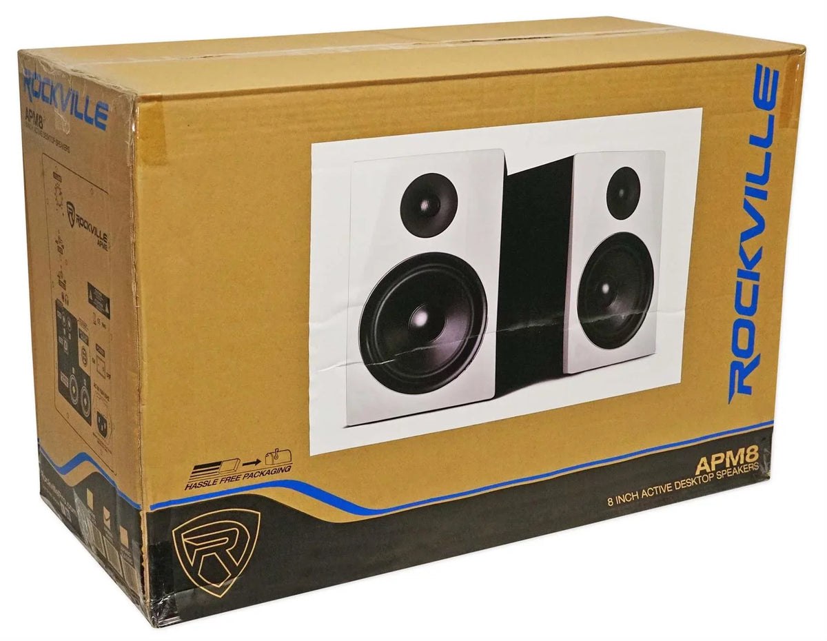 (2) Rockville APM8W 8" USB Studio Monitor Speakers+28" Black Premium Stands