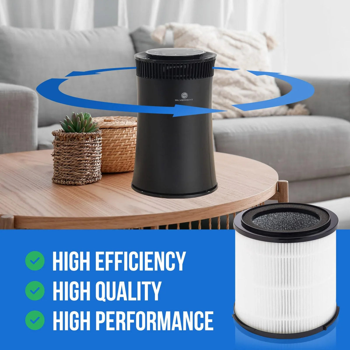 HEPA Filter Replacement Filter SilverOnyx (5-Speed), H13 True HEPA Filter Replacement for Air Purifier for Large Room, Home, Bedroom, Dust, Smoke & Pet Dander - H13 HEPA Filter Replacement - Black