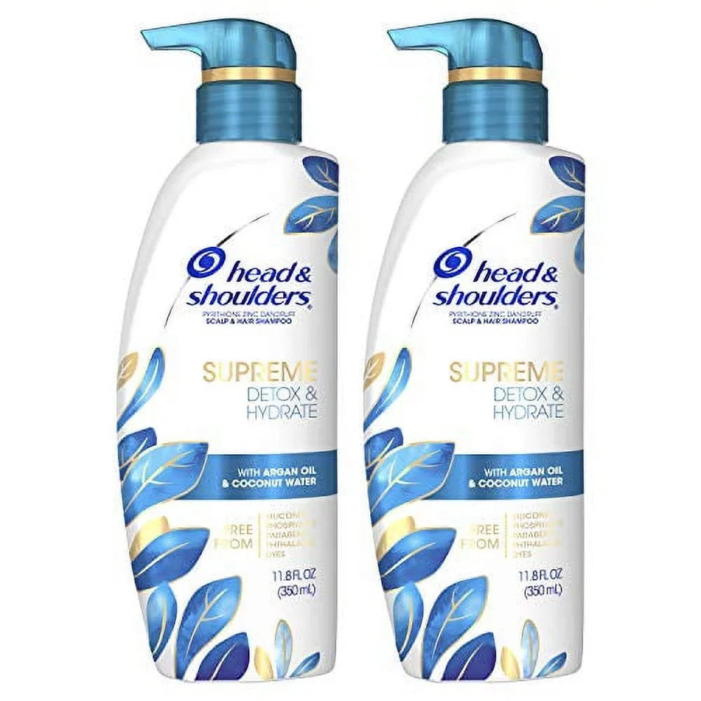 Head & Shoulders Supreme, Scalp Care and Dandruff Treatment Shampoo, with Argan Oil and Coconut Liquid Detox and Hydrate Hair and Scalp, 11.8 Fl Oz Twin Pack