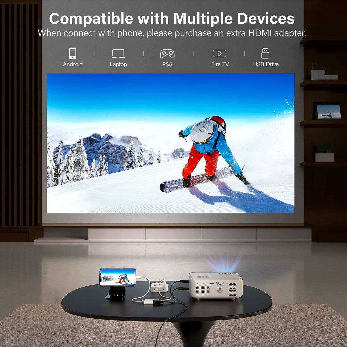 Auking 5G WIFI Bluetooth Mini Projector, 9800Lumens 1080P Full HD and 220" Display Supported movie Projector, Home Theater Projector Compatible with iOS/Android, (Tripod Included)