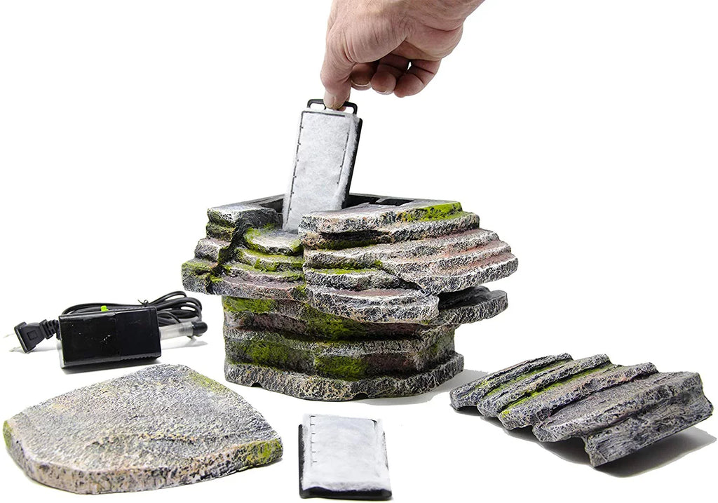 Penn-Plax Reptology Crystal-Falls Tiered Fluid Filtration System for Turtles and Amphibians, Gray