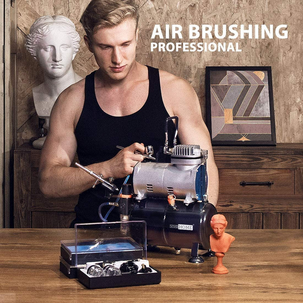 VIVOHOME 110-120V Professional Airbrushing Paint System with 1/5 Air Compressor and 1 Paint Sprayer for Tattoo Makeup Shoes Cake Decoration
