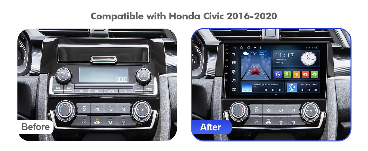 Android 10 Double Din Car Stereo for Honda Civic 2016-2020 with 9 Inch Monitor Radio Built-in Wireless Carplay/Android Auto/GPS/Bluetooth/FM/AUX-in/Steering Wheel Control Backup Camera 2+32G