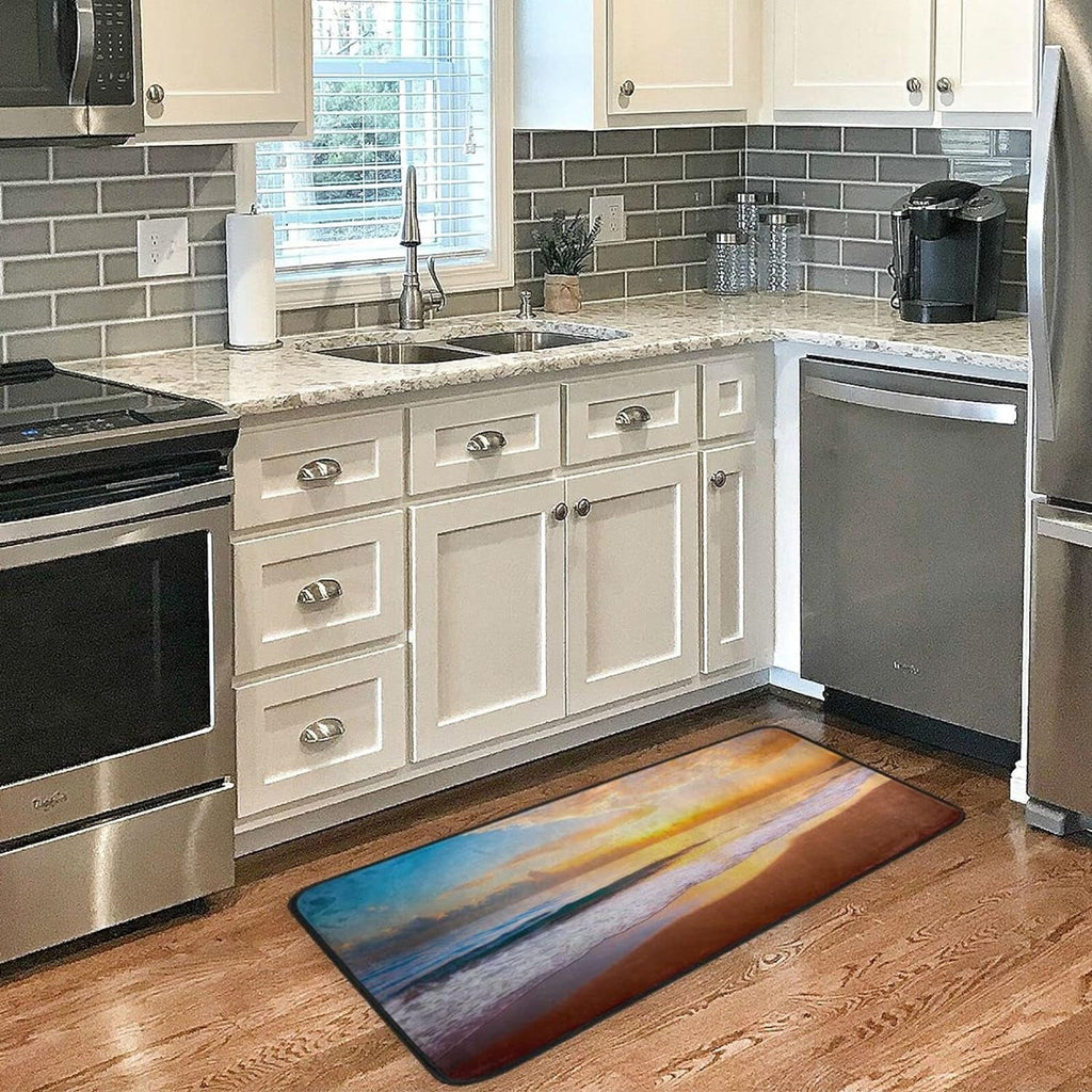 Wellsay Summer Beach Sunset-1 Kitchen Rug Mat Anti-Fatigue Comfort Floor Mat Fluid Non Slip Washable Kitchen Rug for Kitchen Washroom Bedroom Sink 39 x 20 inch