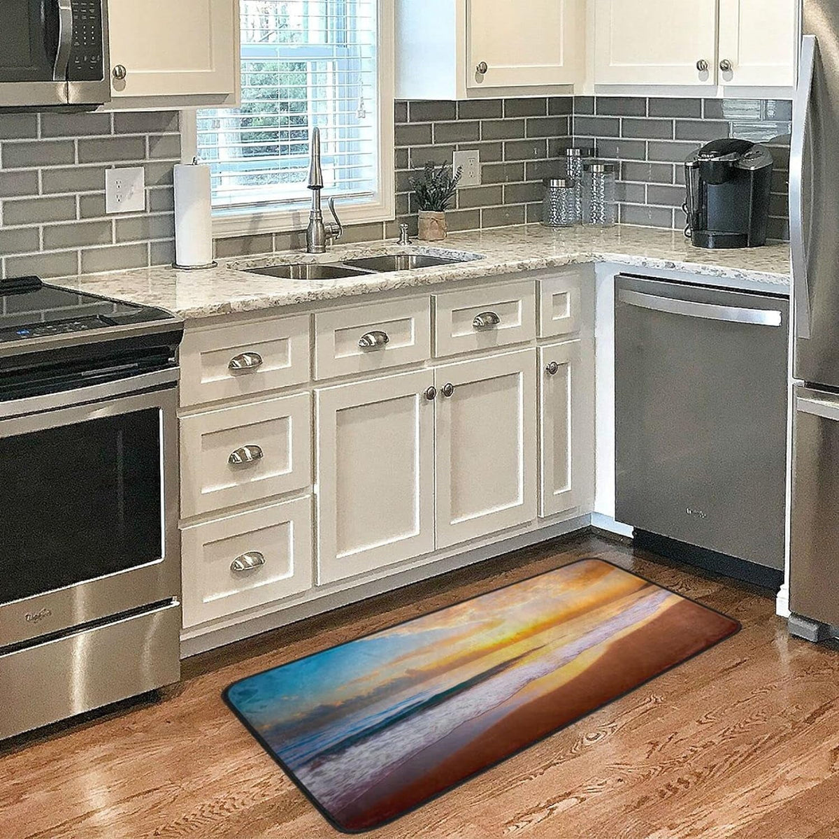 Wellsay Summer Beach Sunset-1 Kitchen Rug Mat Anti-Fatigue Comfort Floor Mat Fluid Non Slip Washable Kitchen Rug for Kitchen Washroom Bedroom Sink 39 x 20 inch
