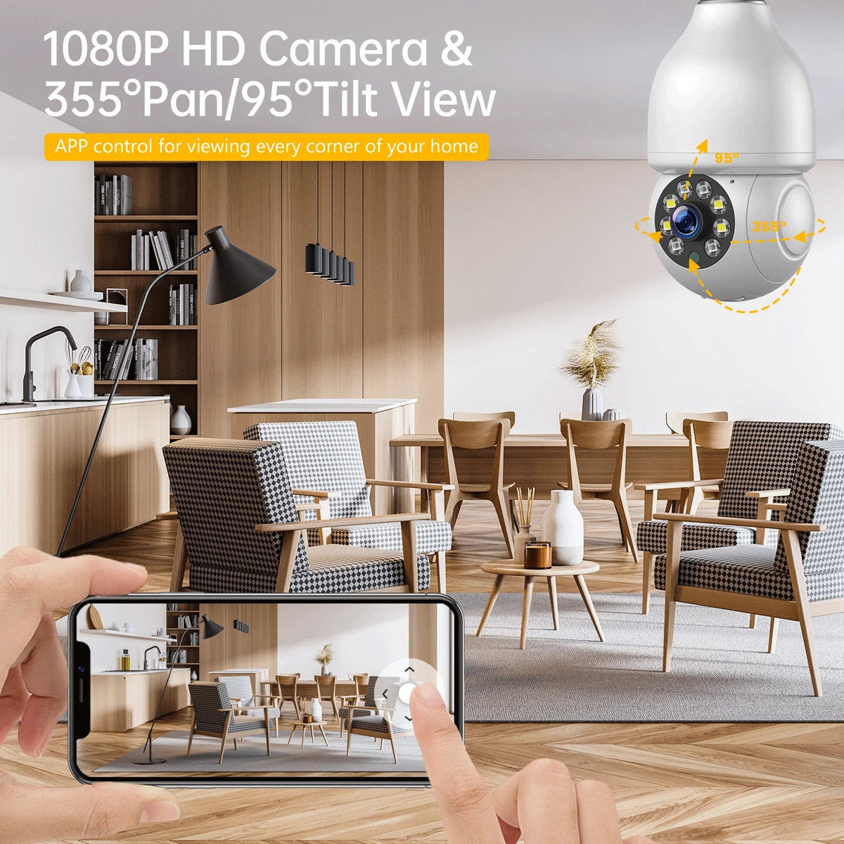 TOGUARD E27 Dome Light Bulb Camera 2.4G WiFi 1080P Security Camera Wireless Outdoor, Color Night Vision 2-Way Audio 360° IP Camera with Remote Access Motion Detection (4PCS)