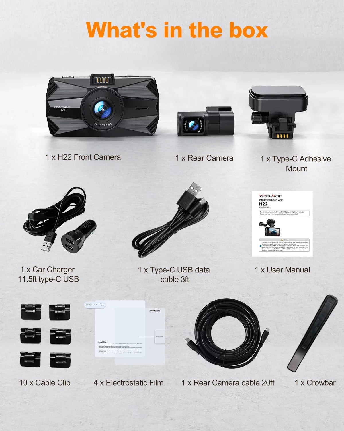 YEECORE Dual Dash Cam, Real 4K+1080P Front and Rear, Built-in WiFi GPS, 3" IPS Display HDR Night Vision, 24H Parking Monitor, 157°Wide Angle Dash Camera for Cars, G-Sensor, Loop Recording