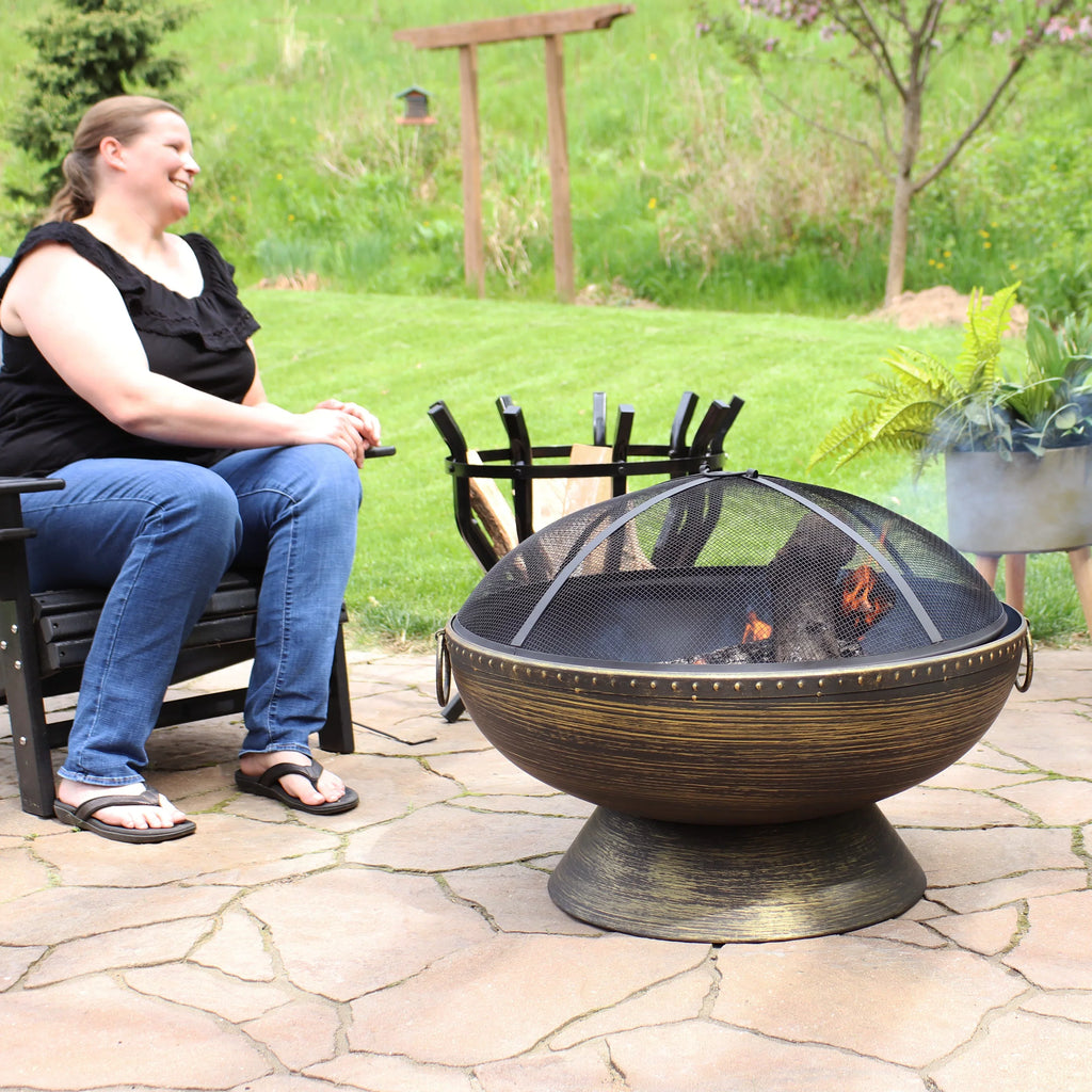 Sunnydaze 30" Royal Outdoor Steel Fire Pit with Spark Display and Poker