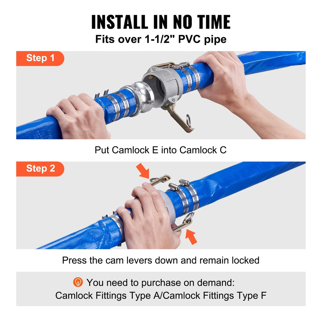BENTISM Swimming Pool Filter Backwash Hose 2'' x 50' with Aluminum joints, Great for Fluid Disposal, PVC Discharge Hose with Camlock C & E Fittings