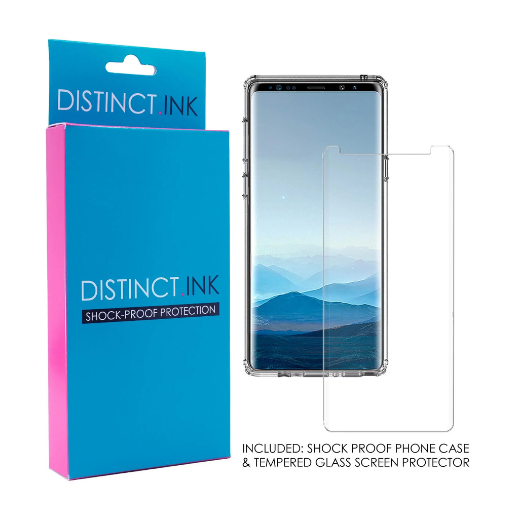 DistinctInk Clear Shockproof Hybrid Case for Galaxy Note 9 - TPU Bumper, Acrylic Back, Tempered Glass Display Protector - 2 Corinthians 5:7 - Walk By Faith Even When I Cannot See