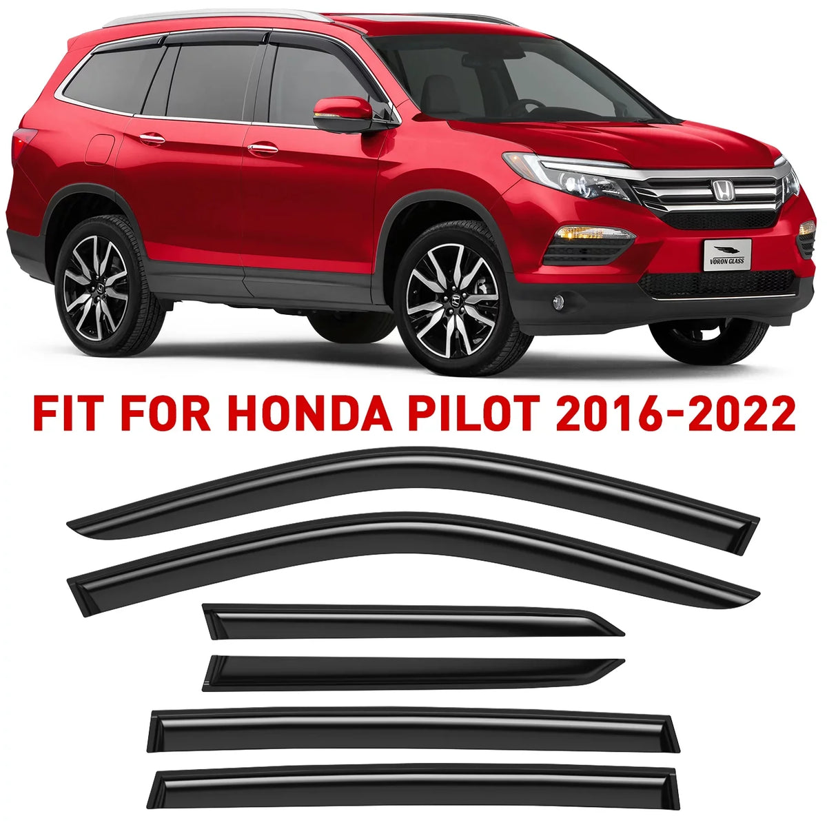 Voron Glass Tape-on Extra Sturdy Rain Guards for Honda Pilot 2016-2022, Window Deflectors, Vent Window Visors, 6 Pieces - 100488