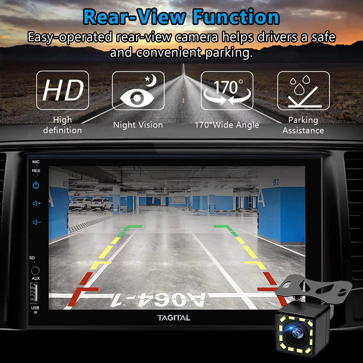 Tagital Double Din Car Stereo Carplay &Android Auto, 7 Inch HD LCD Touch Monitor with Bluetooth, MP5 Player, Backup Camera, Mirror Link