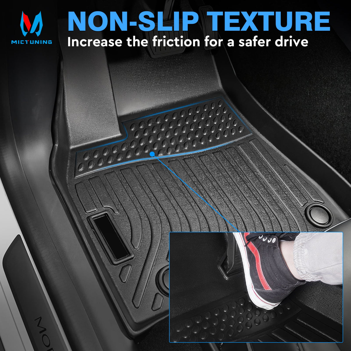 MICTUNING Floor Mats Compatible with Tesla Model Y 5 Seat 2021-2023, 1st, 2nd Row & Trunk Mat Liner Set Custom Fit, TPE Non-Slip All Weather Protection Fluid Non-Toxic, Black
