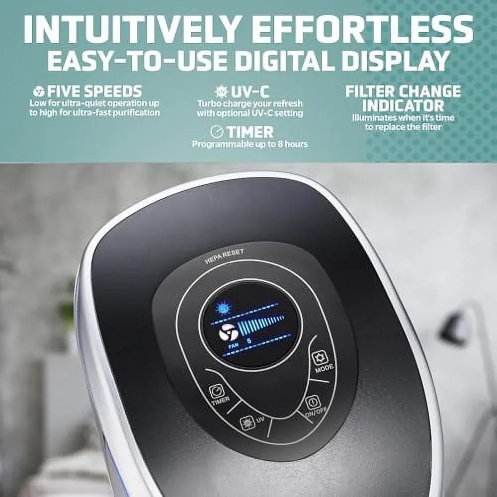 GermGuardian Air Purifier with Genuine HEPA 13 Pet Pure Filter, Removes 99.97% of Pollutants, Covers Large Rooms up to 915 Sq. ft. in 1 Hour, UV-C Light Helps Reduce Germs, 28", Black, AC5250PT