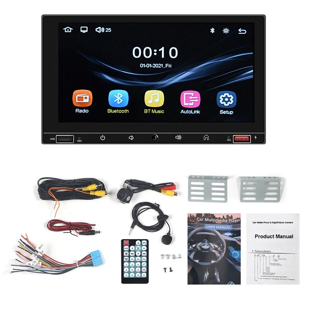 KingFurt 7" Double Din Car Stereo with Carplay & Android Auto Play MP5 Camera HD Monitor FM Radio, Mirror Link
