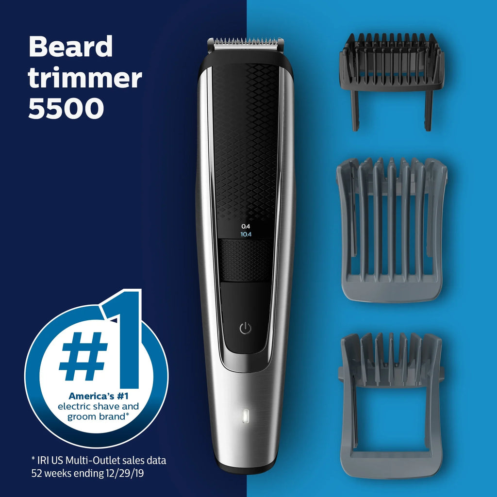 Philips Norelco Beard Trimmer and Hair Clipper Series 5000, Electric, Cordless, One Pass Beard Trimmer and Hair Clipper with Washable Feature For Easy Clean - No Blade Oil Needed - BT5502/40