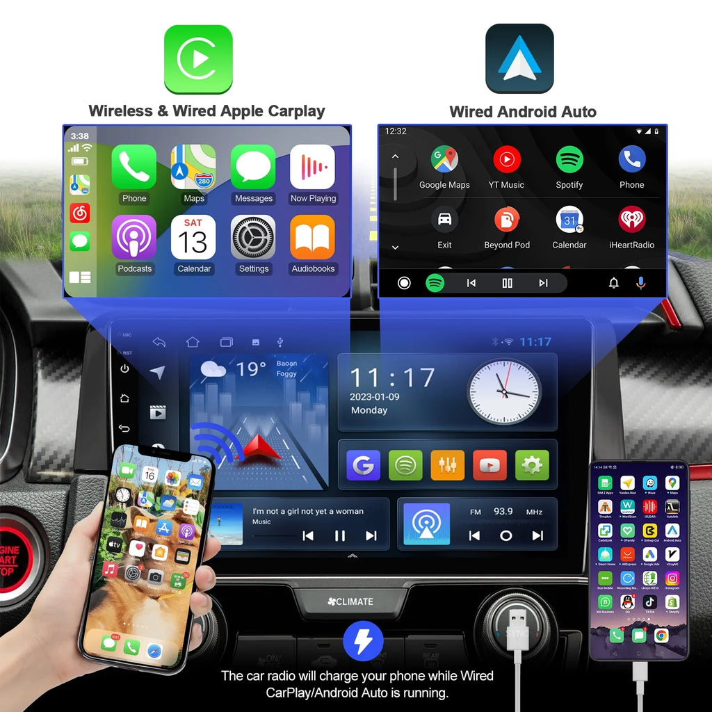 Android 10 Double Din Car Stereo for Honda Civic 2016-2020 with 9 Inch Monitor Radio Built-in Wireless Carplay/Android Auto/GPS/Bluetooth/FM/AUX-in/Steering Wheel Control Backup Camera 2+32G