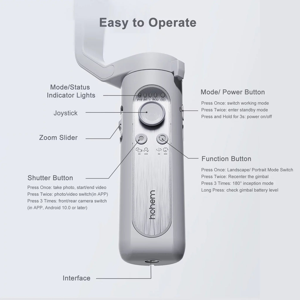 hohem Selfie Stick,Load 14/13/12/11 Android LED Fill Load Stabilizer Portable -Shake XE 3-Axis Stabilizer -Shake LED Fill iSteady LAOSHE