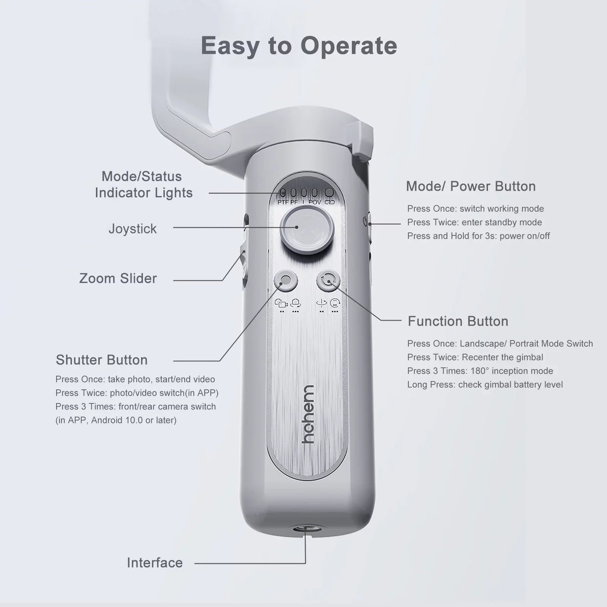 hohem Selfie Stick,Load 14/13/12/11 Android LED Fill Load Stabilizer Portable -Shake XE 3-Axis Stabilizer -Shake LED Fill iSteady LAOSHE
