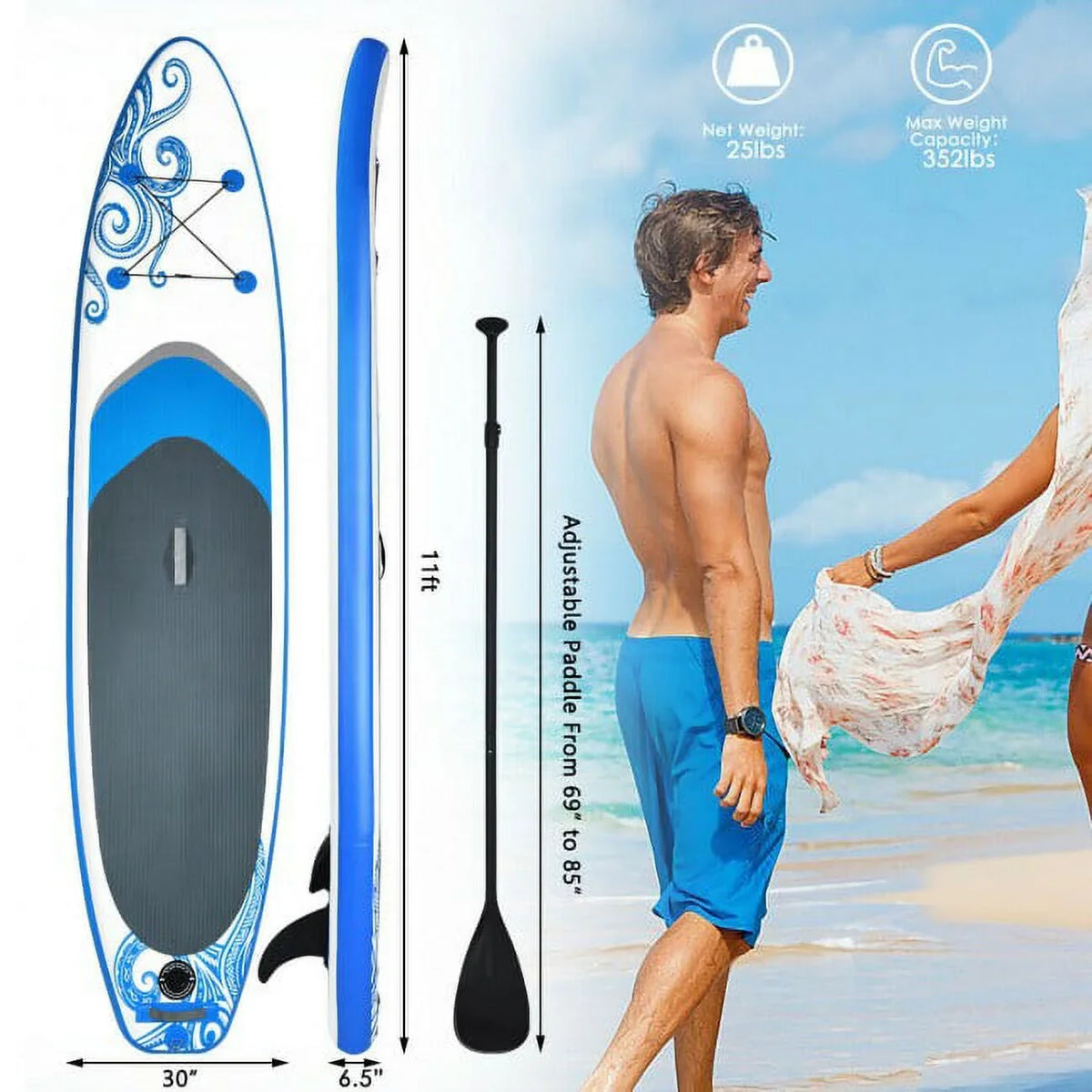Enjoy Wonderful Fluid Sports 11-Feet Inflatable Adjustable Surfing Paddle Board