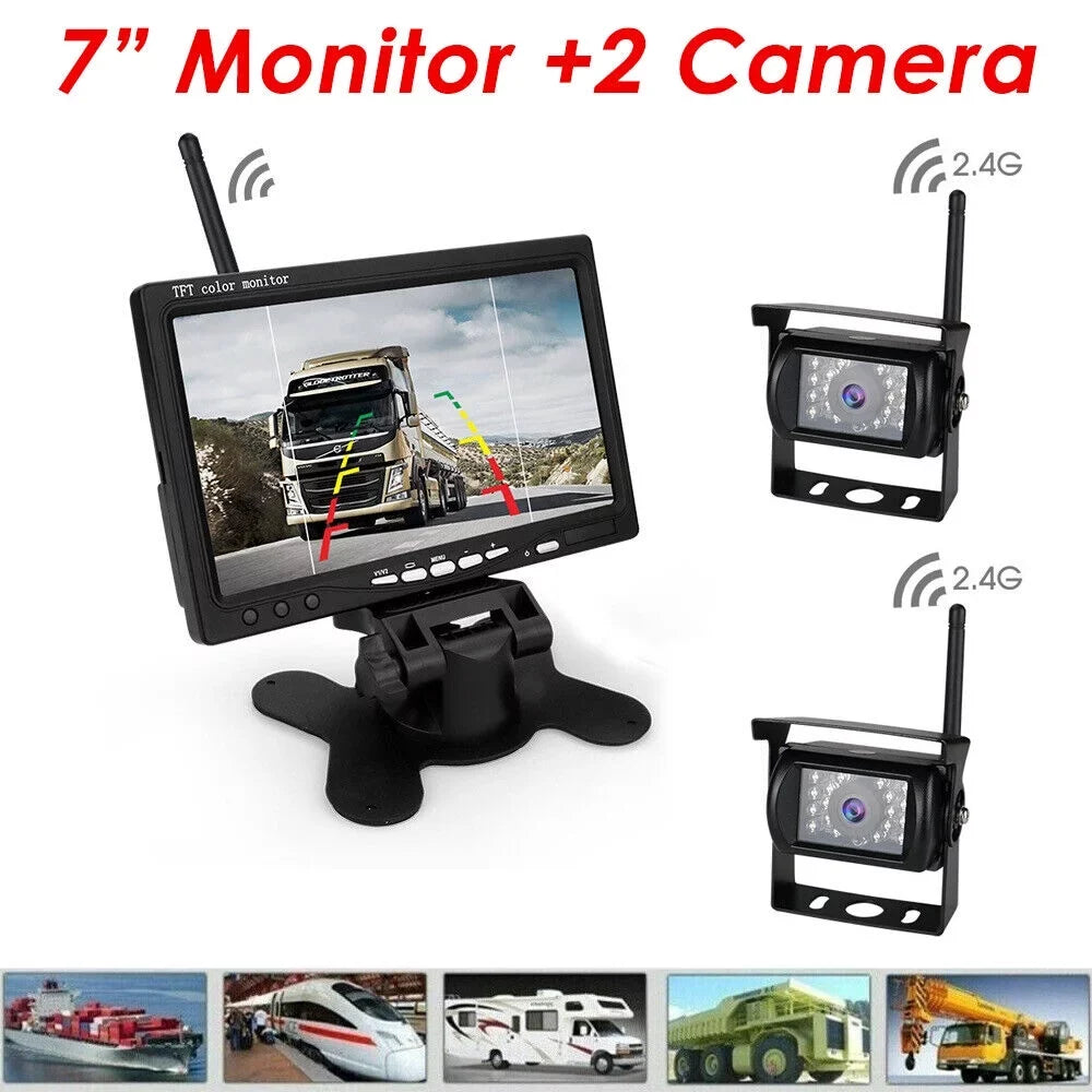 Backup Camera with Monitor Kit, 2pcs Liquid 18 IR LED Night Vision Reverse Camera + 7" Rear View Monitor Vehicle Parking System for RV Bus Trailer Truck