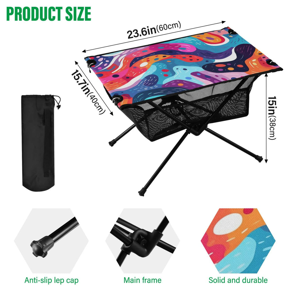 Abstract Art Paint Camping Folding Table Portable Beach Table with Storage Bag Compact Picnic Table for Outdoor Travel Fishing BBQ