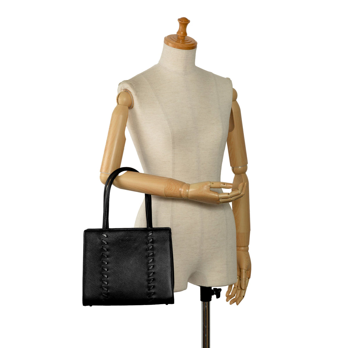 Pre-Owned Authenticated Yves Saint Laurent Handbag Calf Leather Black Top HandleBag Unisex (Good)