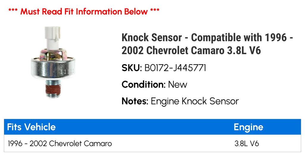Knock Sensor - Compatible with 1996 - 2002 Chevy Camaro 3.8L V6 1997 1998 1999 2000 2001