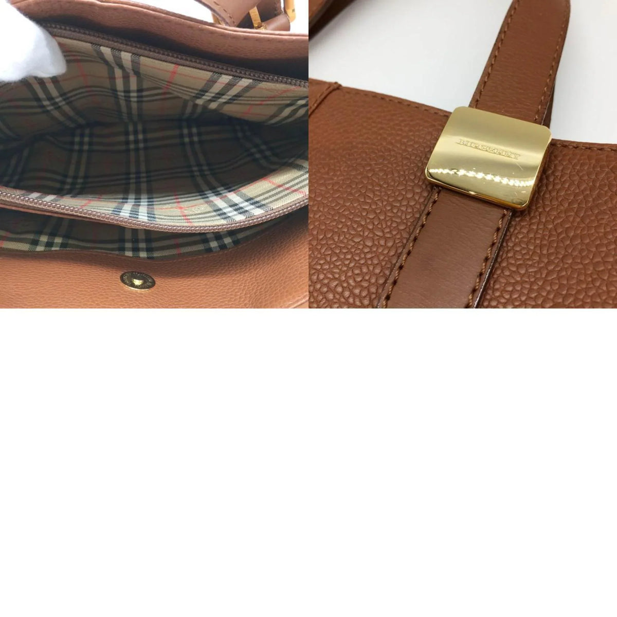 Pre-Owned BURBERRY Burberry Tote Bag Handbag Brown Leather Nova Check Ladies Men's Fashion (Good)