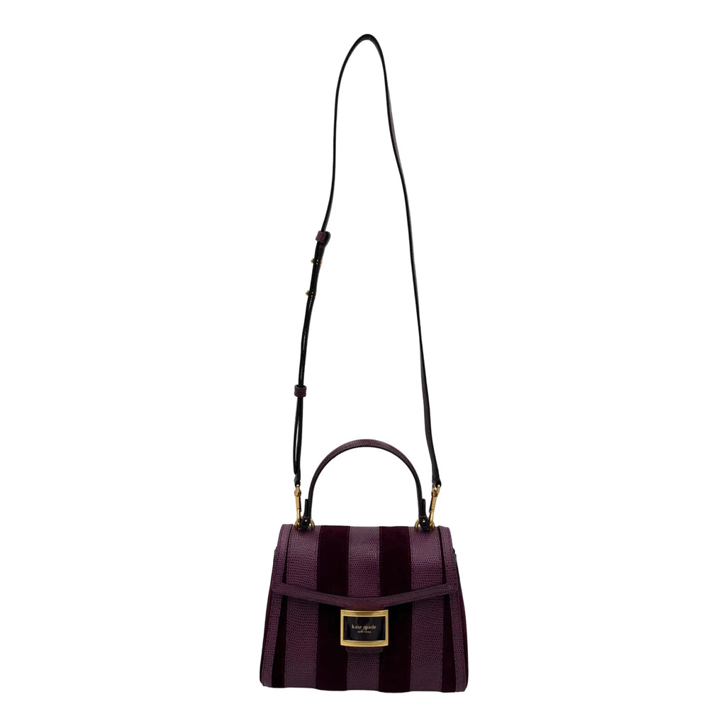 Kate Spade Katy Striped Lizard-embossed Small Top-handle Bag - Burgundy