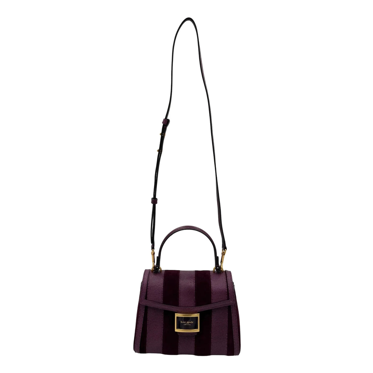 Kate Spade Katy Striped Lizard-embossed Small Top-handle Bag - Burgundy