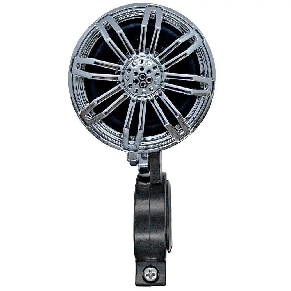 Pair of Chrome 2.25 Inch Fluid Speakers for Powersports, Liquid ATV, Off Road Vehicles, Motorcycles, Golf Carts - Mounting Clamps Included