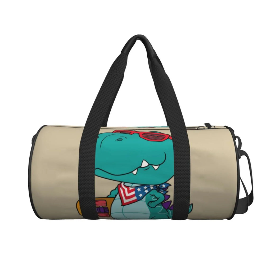 Coaee Cool Dino Playing Skateboard Large Capacity Travel Luggage Bag Cylinder Gym Bag Liquid Sports Bag with Pocket and Compartment
