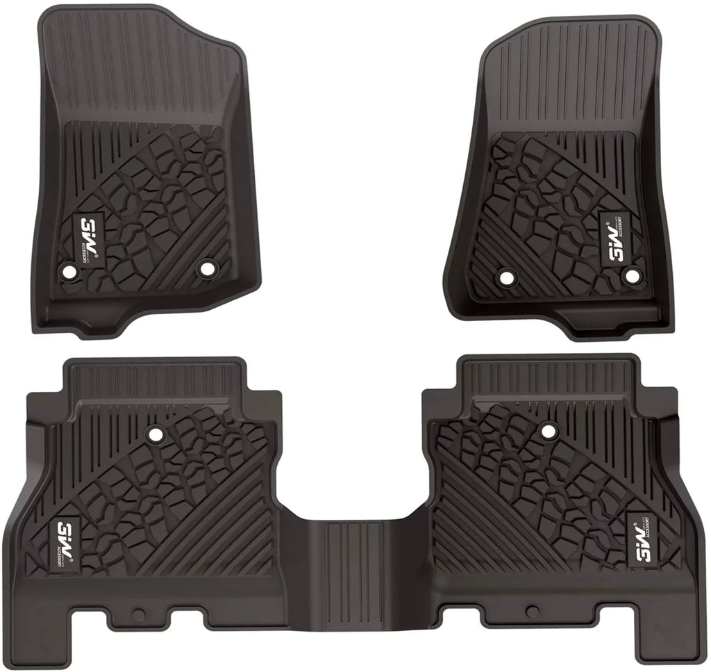 3W Floor Mats&Cargo Liner for Jeep Wrangler JL 2018-2021 with subwoofer - All Weather Floor Liners White Logo &Trunk mats for Jeep Wrangler JL Unlimited 4-Door,Black