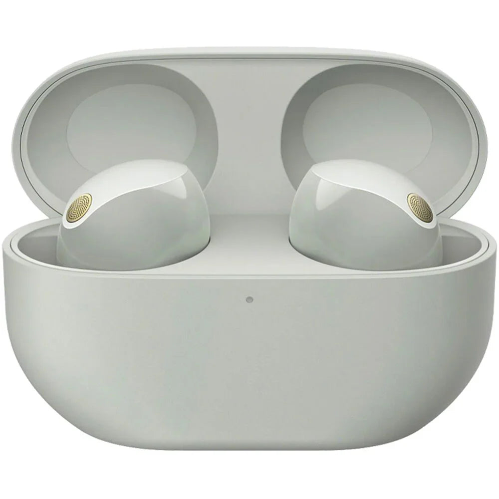 WF-1000XM5 Industry Leading Noise Canceling Truly Wireless Earbuds (Silver) Bundle with Silicone Case (Black), Memory Foam Ear Tips, USB-A to USB-C Cable & 1 YR CPS Enhanced Protection Pack